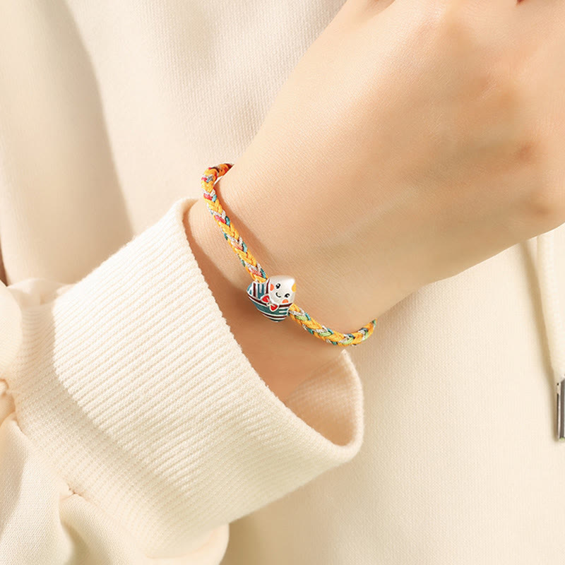 Nimara Ritual 925 Sterling Silver Dragon Boat Festival Zongzi Pattern Luck Handmade Multicolored Rope Child Adult Bracelet