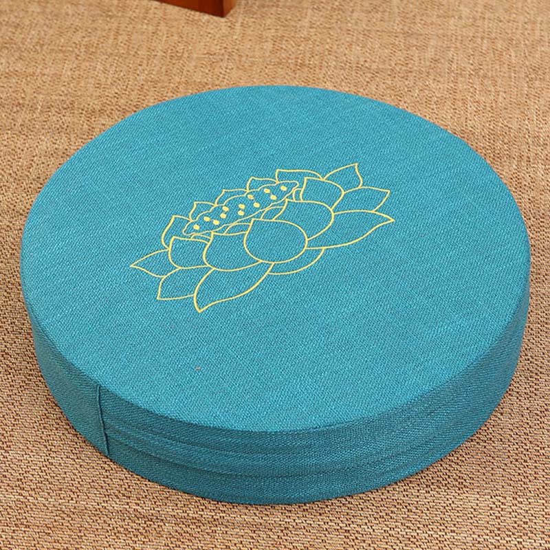 Nimara Ritual Lotus Embroidery Cotton Linen Meditation Seat Cushion