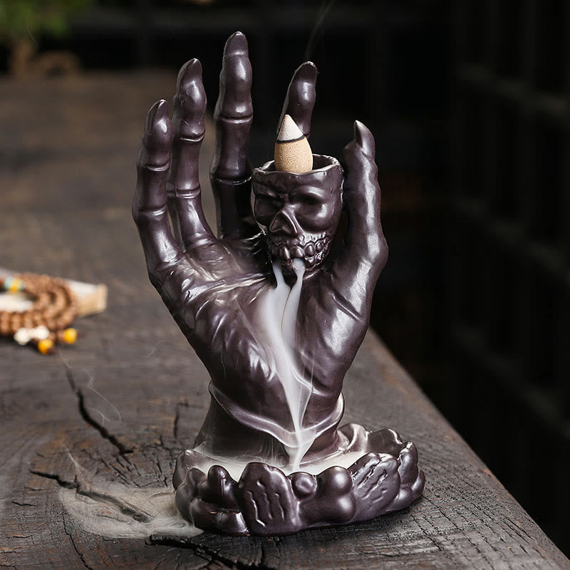 Nimara Ritual Halloween Ghost Hand Skull Head Ceramic Peace Healing Incense Burner Decoration