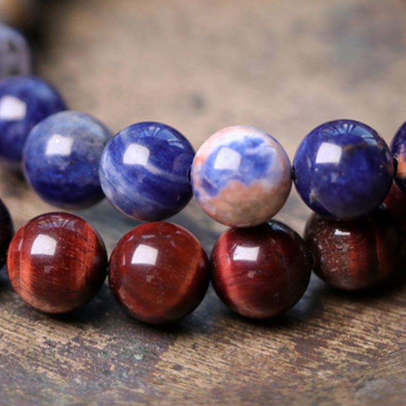 Nimara Ritual Black Obsidian Sodalite Crystal Copper Strength Couple Bracelet