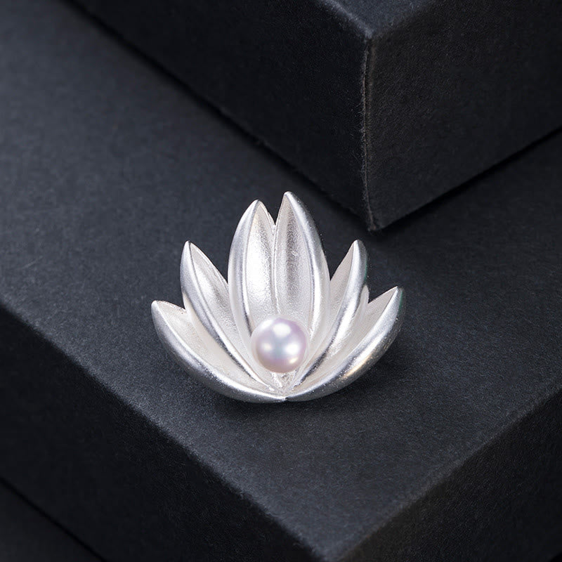 Nimara Ritual 925 Sterling Silver Lotus Flower Pearl New Beginning Brooch