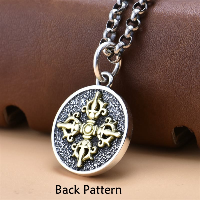 Nimara Ritual 925 Sterling Silver Green Tara Double Dorje Vajra Protection Necklace Pendant