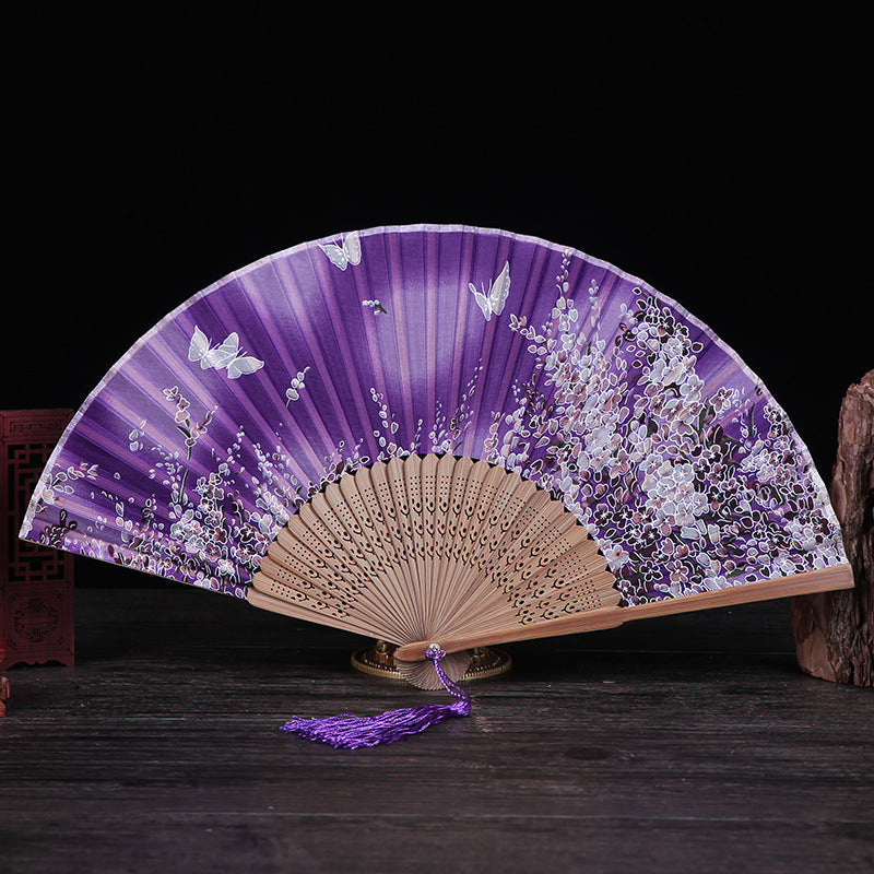 Nimara Ritual Cherry Blossom Lily Butterfly Bamboo Handheld Bamboo Folding Fan 21cm