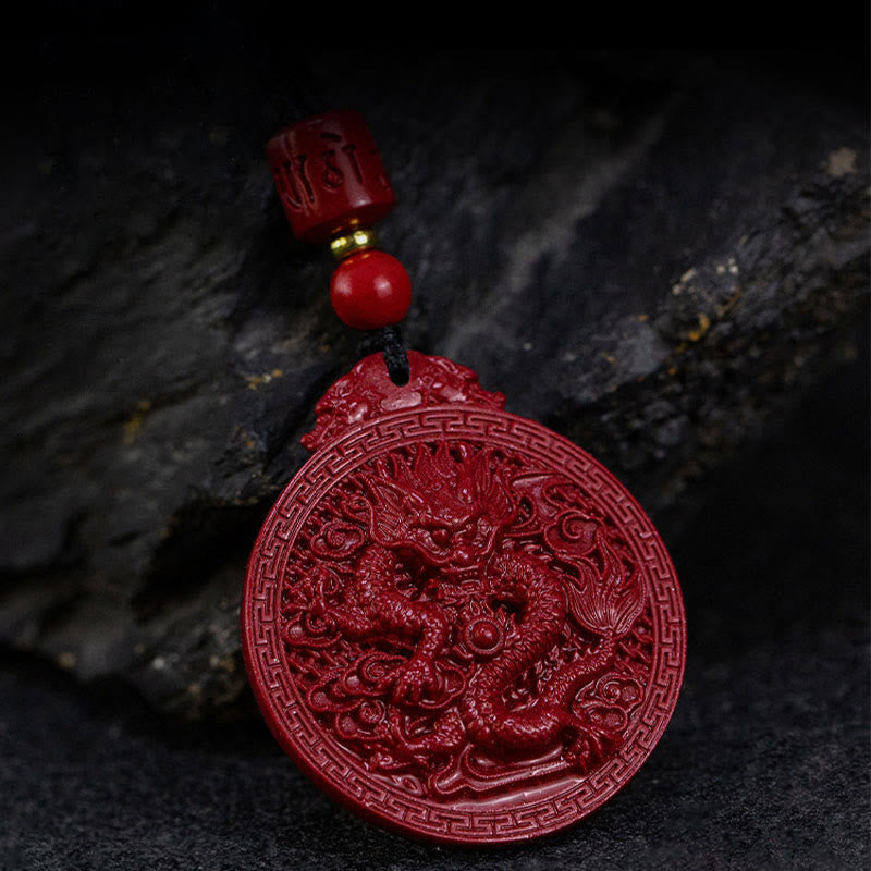 Nimara Ritual Year of the Dragon Natural Cinnabar Dragon Protection Necklace Pendant