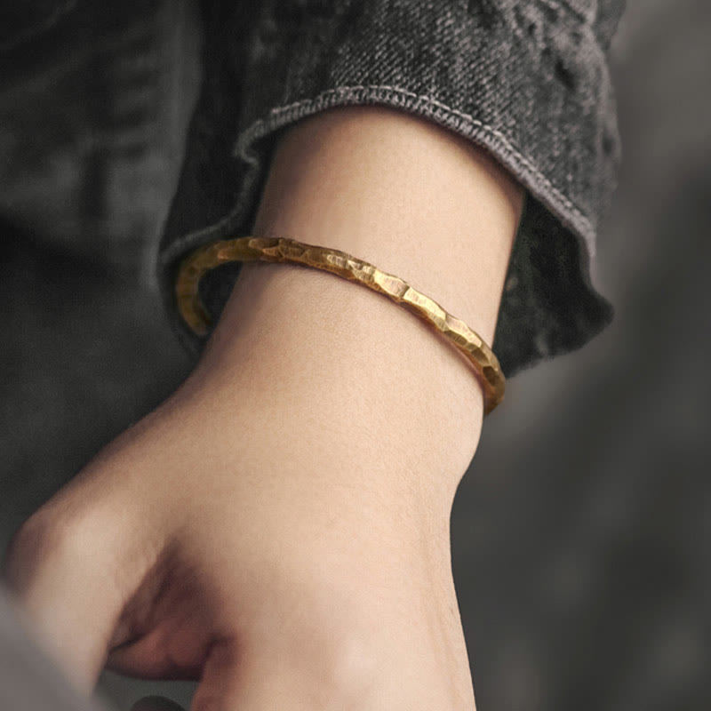 Nimara Ritual Tibetan Bump Texture Copper Luck Cuff Bracelet Bangle