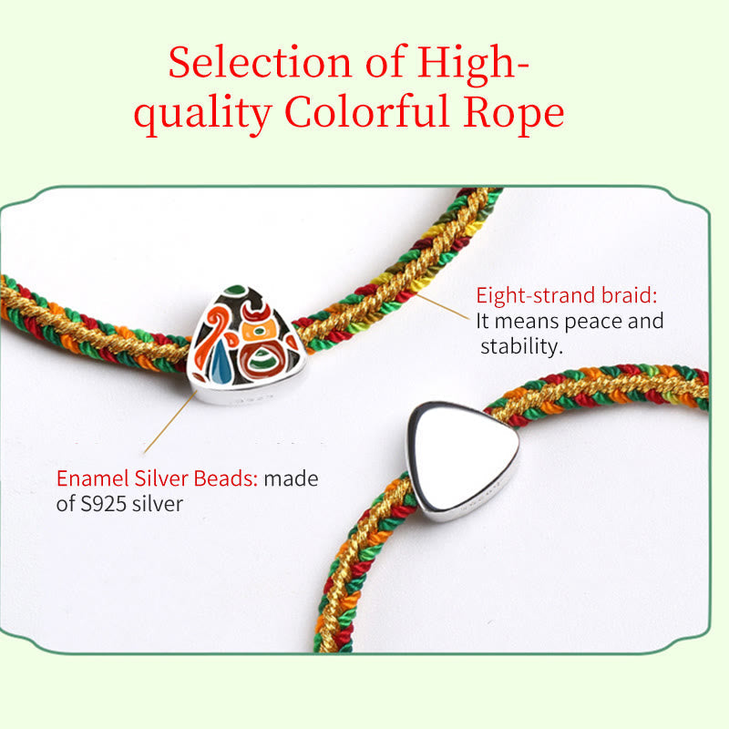 Nimara Ritual 925 Sterling Silver Dragon Boat Festival Fu Character Zongzi Pattern Luck Handmade Multicolored Child Adult Bracelet