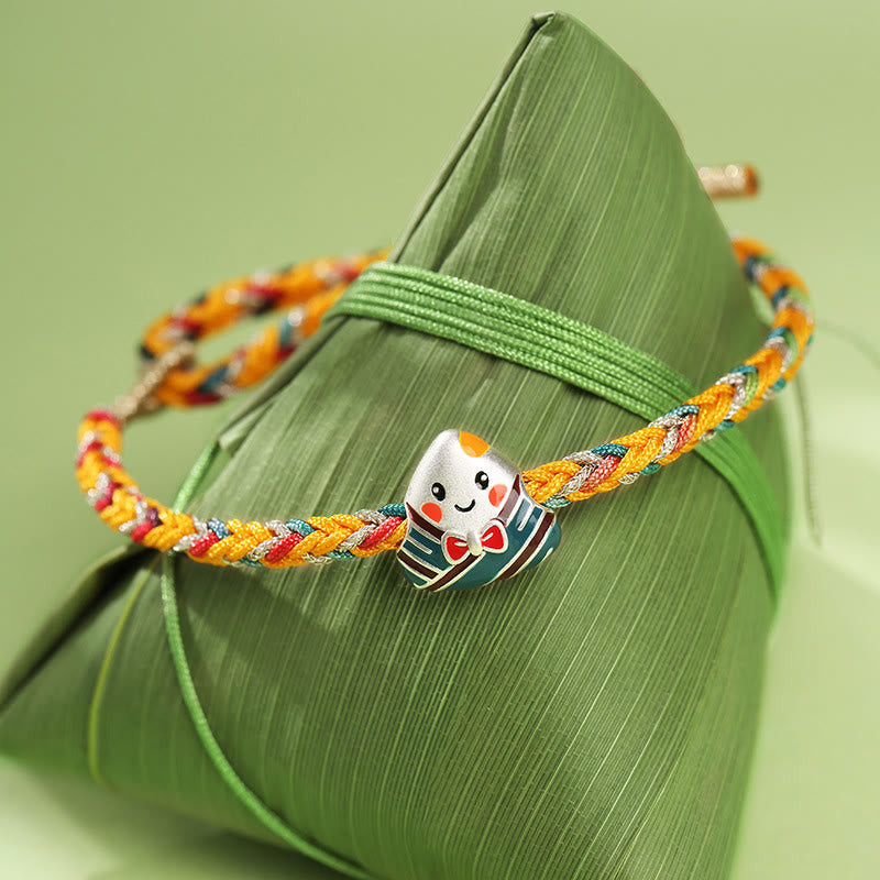 Nimara Ritual 925 Sterling Silver Dragon Boat Festival Zongzi Pattern Luck Handmade Multicolored Rope Child Adult Bracelet