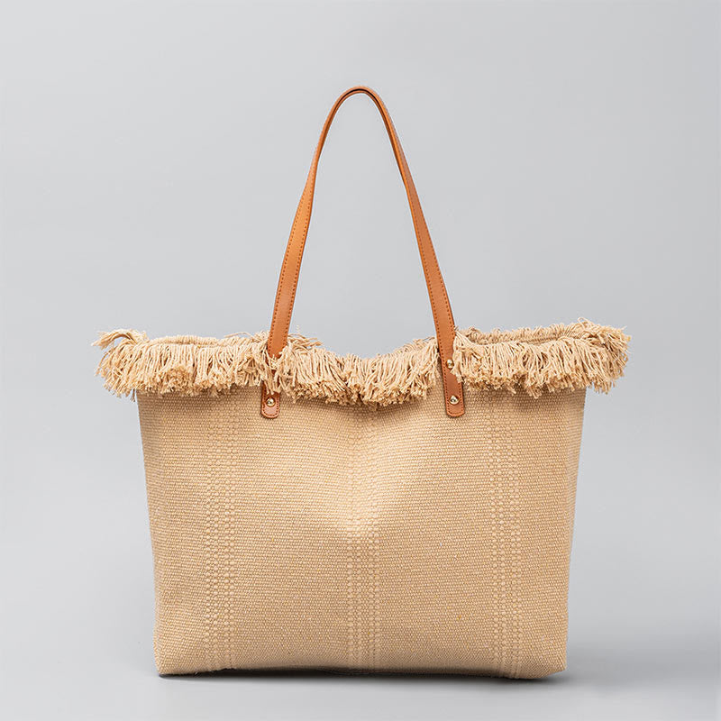 Nimara Ritual Large Capacity Solid Color Tassel Canvas Tote Shoulder Bag