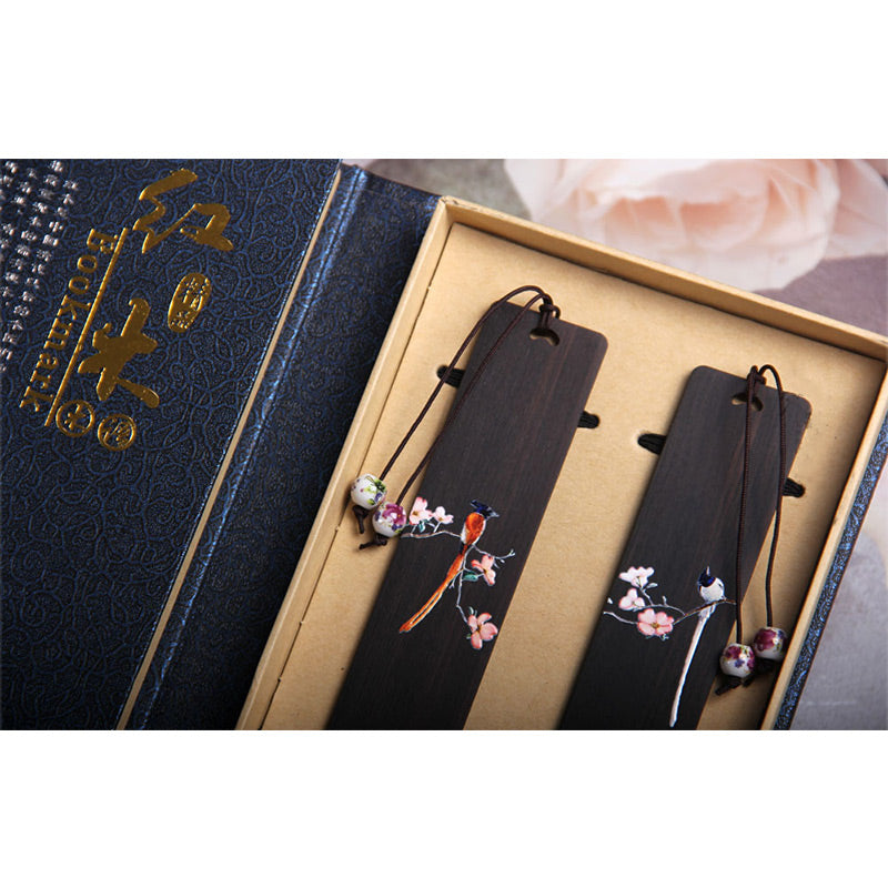 Nimara Ritual Oriole Bird Flower Ebony Wood Bookmarks With Gift Box