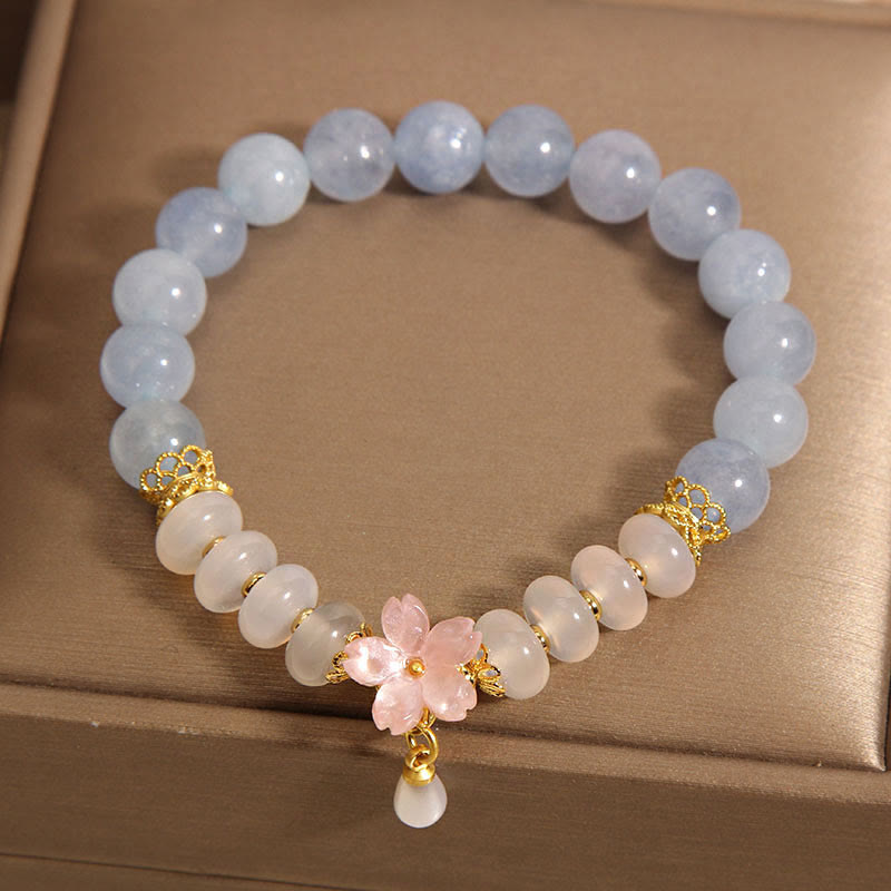 Nimara Ritual Aquamarine White Agate Pearl Abacus Beads Flower Healing Bracelet