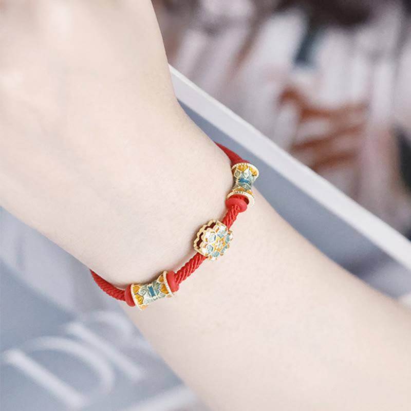 Nimara Ritual Dunhuang 925 Sterling Silver Lotus Drum New Beginning Red Rope Bracelet
