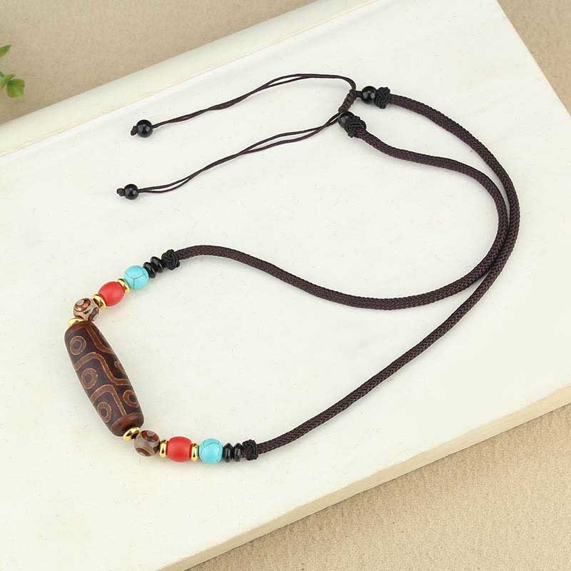 Nimara Ritual Tibetan Nine-Eye Dzi Bead Three-eyed Dzi Bead Protection String Necklaces Pendant