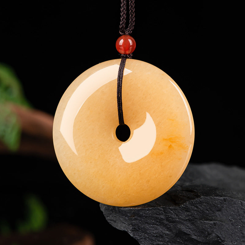 Nimara Ritual Round Golden Silk Jade Peace Buckle Wealth Pendant Necklace