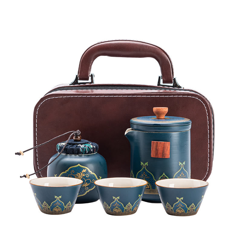 Nimara Ritual Flower Chinese Gongfu Ceramic Teapot Portable Outdoor Travel Tea Set Bag