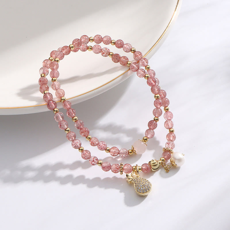 Nimara Ritual Strawberry Quartz Money Bag Positive Charm Double Wrap Bracelet