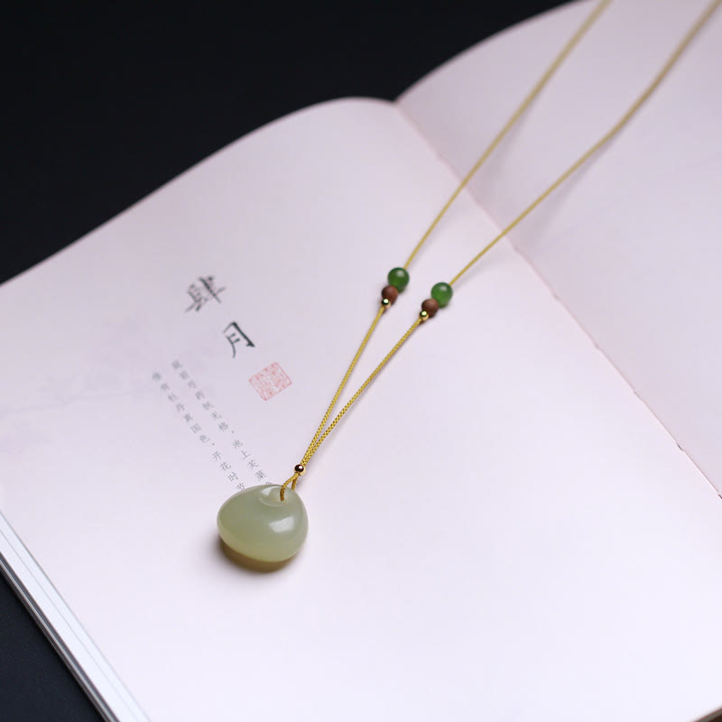 Nimara Ritual Natural Hetian Jade Small Bag Pattern Prosperity String Necklace Pendant