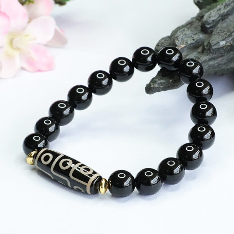 Nimara Ritual Tibetan Nine-Eye Dzi Bead Black Onyx Power Bracelet