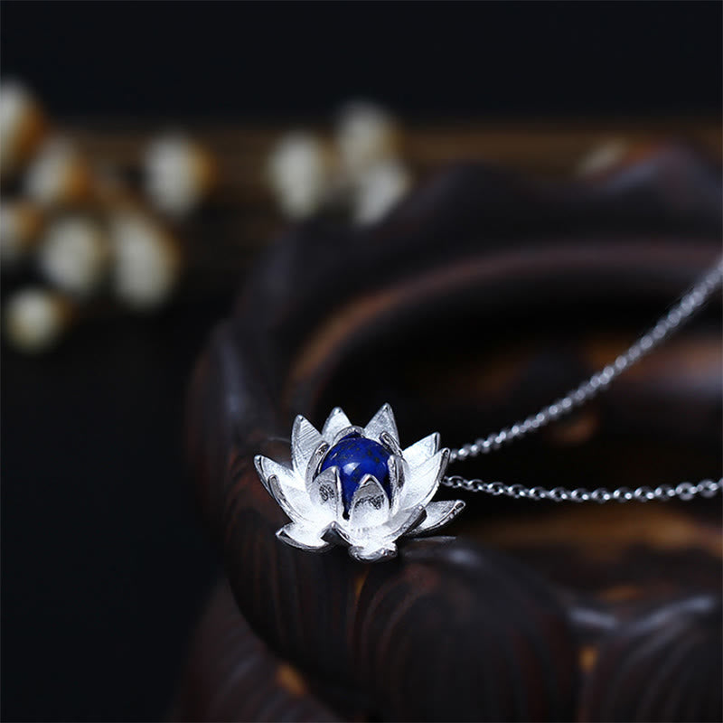 Nimara Ritual 925 Sterling Silver Lazurite Lotus Flower Self Care Necklace Pendant