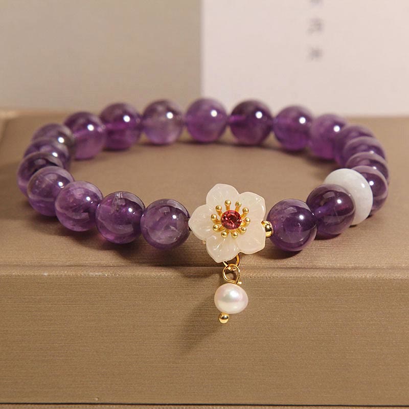 Nimara Ritual Natural Amethyst White Agate Pearl Charm Balance Bracelet