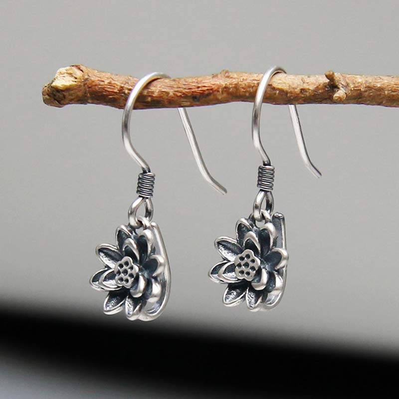 Nimara Ritual 925 Sterling Silver Lotus Flower Enlightenment Earrings