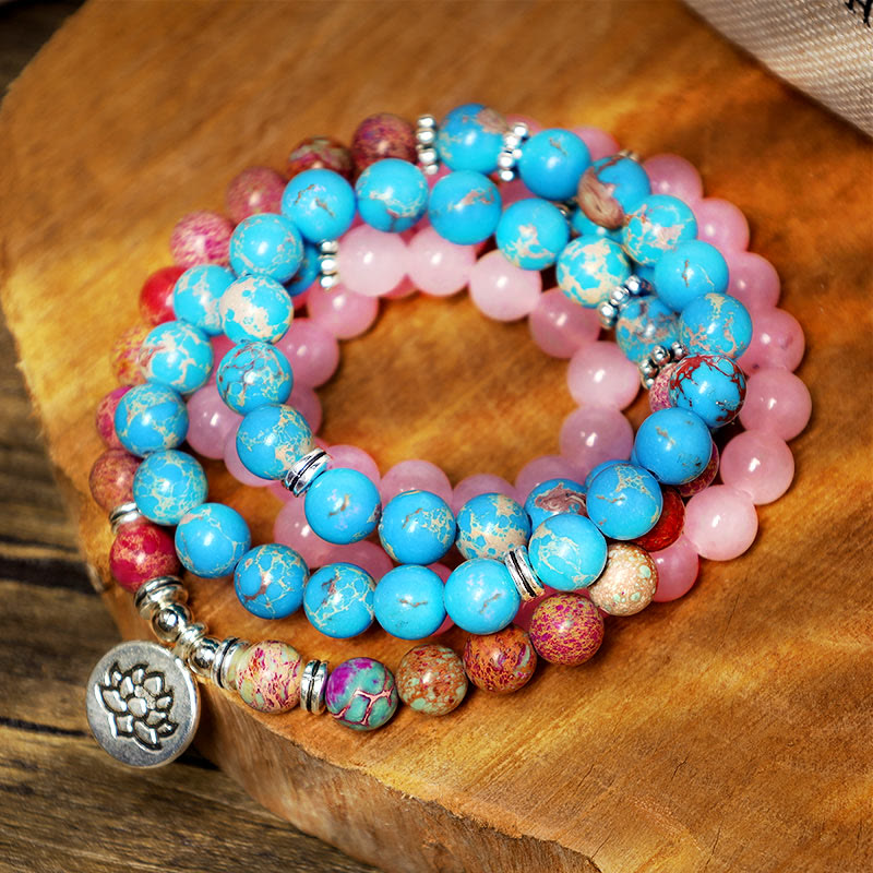 Nimara Ritual Tibetan Purple Miano Real Bead Harmony Lotus Mala