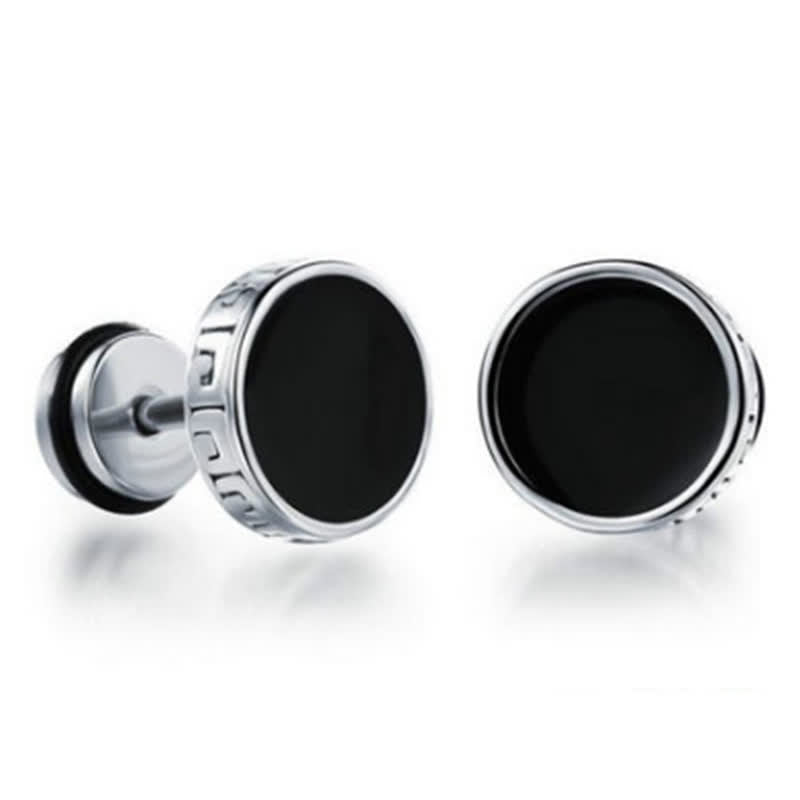Nimara Ritual Cool Men Titanium Steel Balance Round Stud Earrings