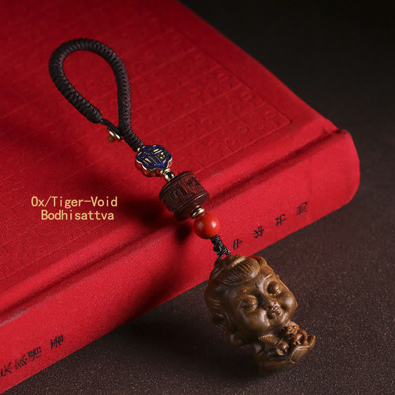 Nimara Ritual Chinese Zodiac Natal Buddha Green Sandalwood Om Mani Padme Hum Peace Key Chain