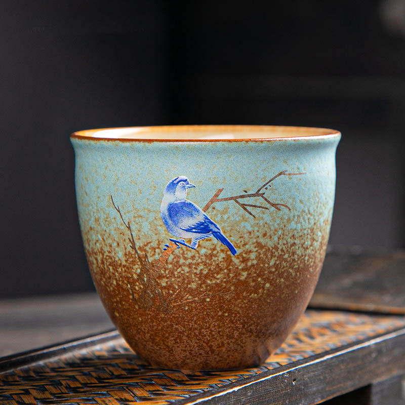 Nimara Ritual Colorful Deer Pipa Snow Plum Blossoms Mountains Rivers Bird Ceramic Teacup Kung Fu Tea Cup Bowl