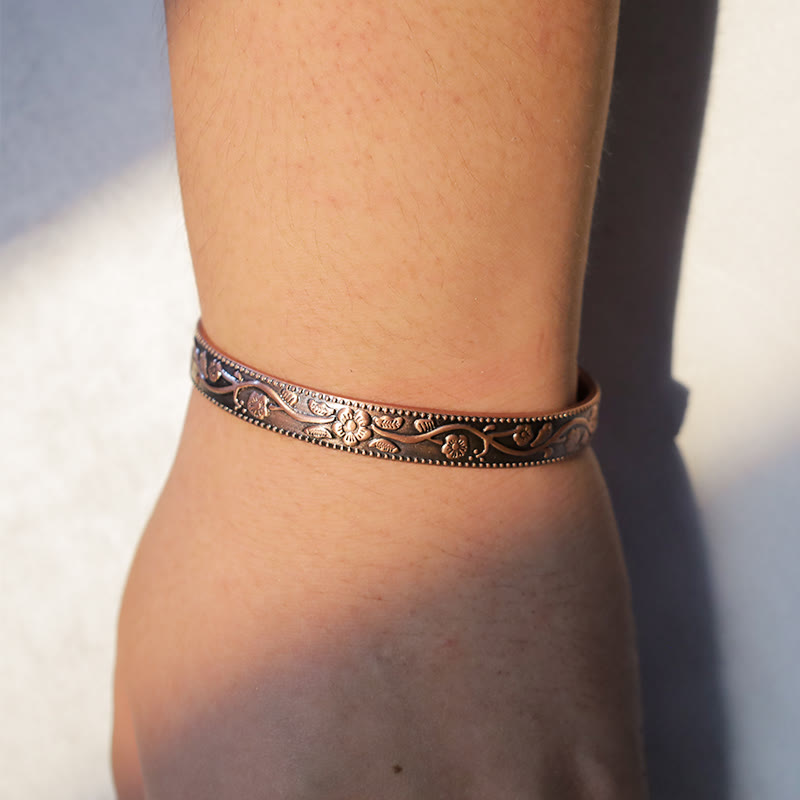 Nimara Ritual Floral Magnetic Copper Adjustable Cuff Bracelet Bangle