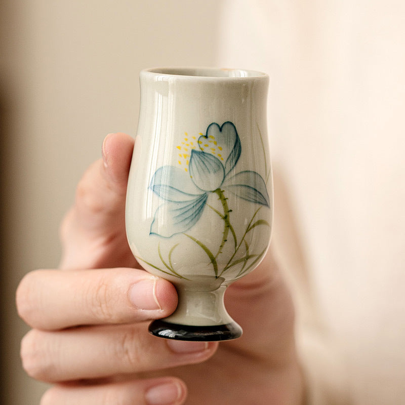 Nimara Ritual Hand Painted Lotus Flower Ceramic Teacup Kung Fu Tea Cup