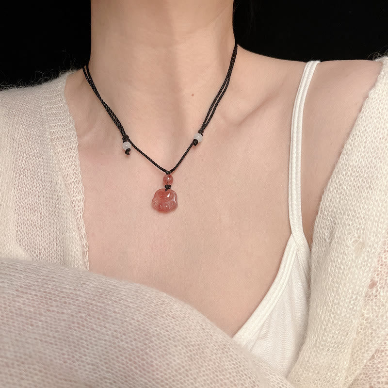 Nimara Ritual Strawberry Quartz Lovely Cat Paw Claw Healing Necklace Pendant