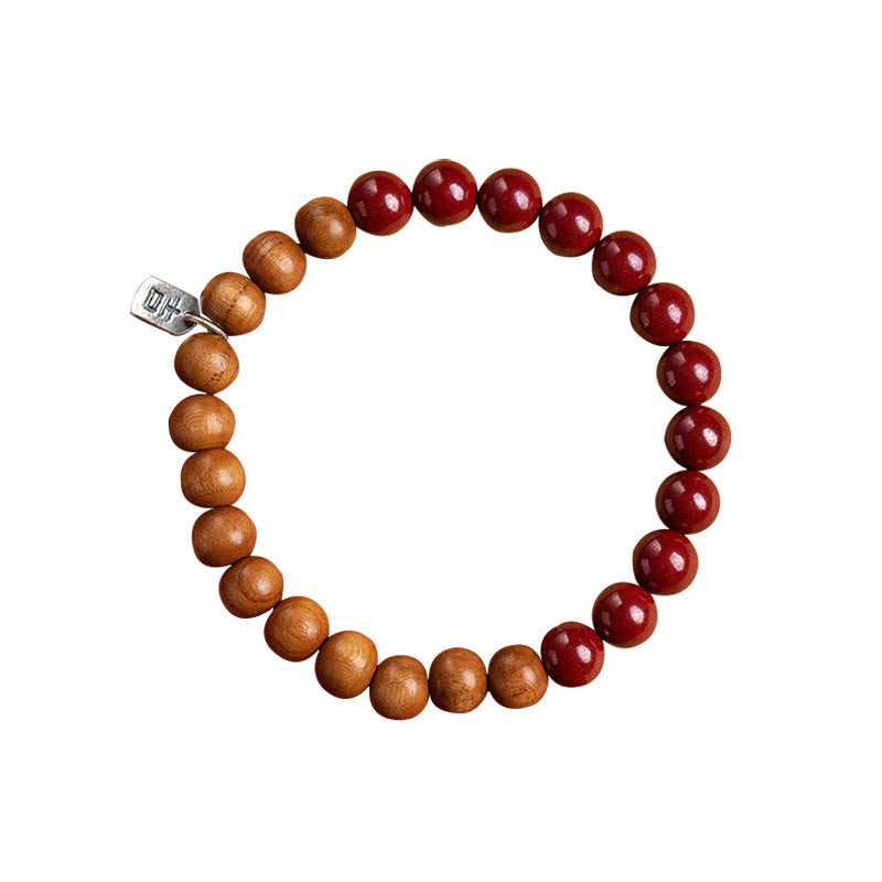 Nimara Ritual 925 Sterling Silver Peach Wood Cinnabar Ward Off Evil Spirits Bracelet