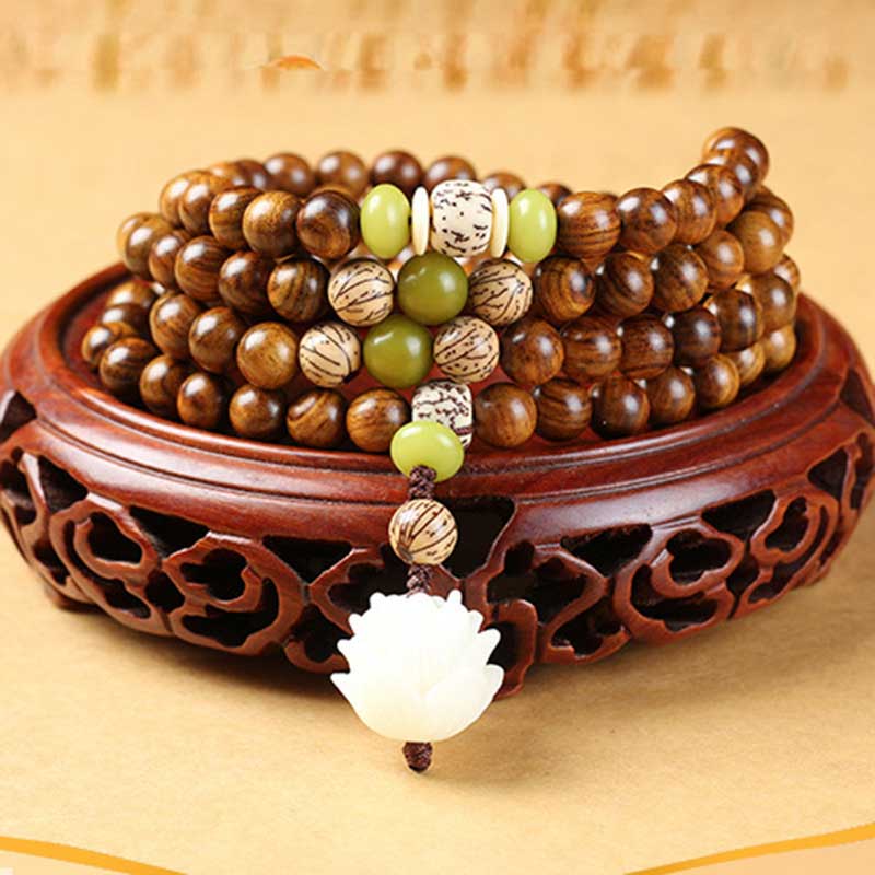 Nimara Ritual Tibetan Rosewood Lotus Mala Protection Calm Necklace Bracelet