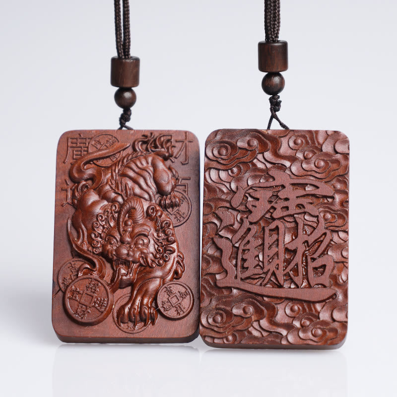 Nimara Ritual Natural Lightning Struck Jujube Wood PiXiu Copper Coin Good Fortune Necklace Pendant
