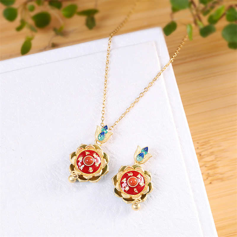 Nimara Ritual 925 Sterling Silver Tibet Lotus Prayer Wheel Red Agate Enlightenment Necklace Pendant