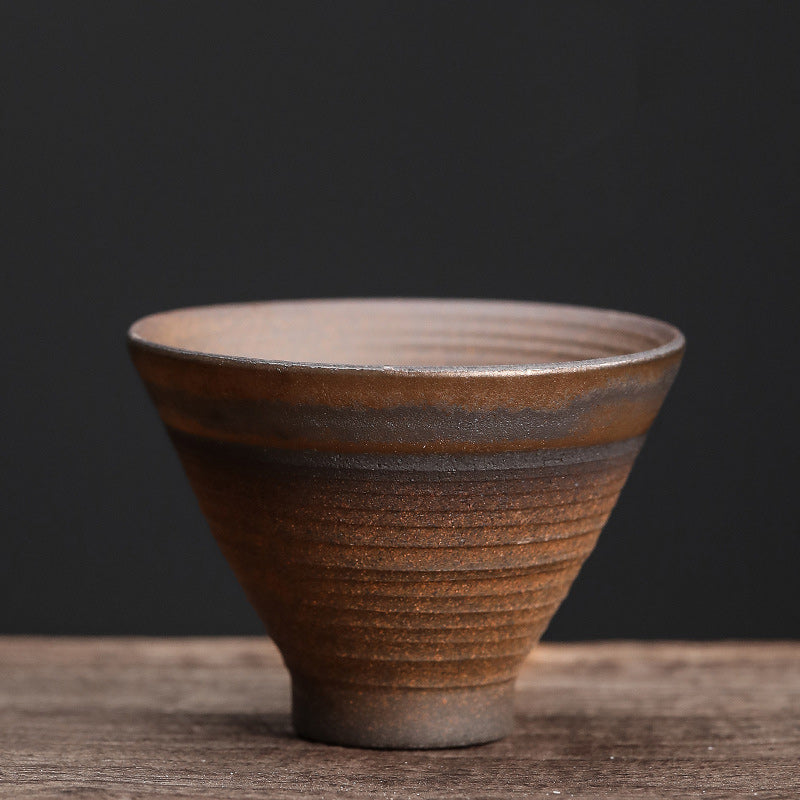 Nimara Ritual Simple Brown Striped Texture Ceramic Teacup Kung Fu Tea Cup Bowl