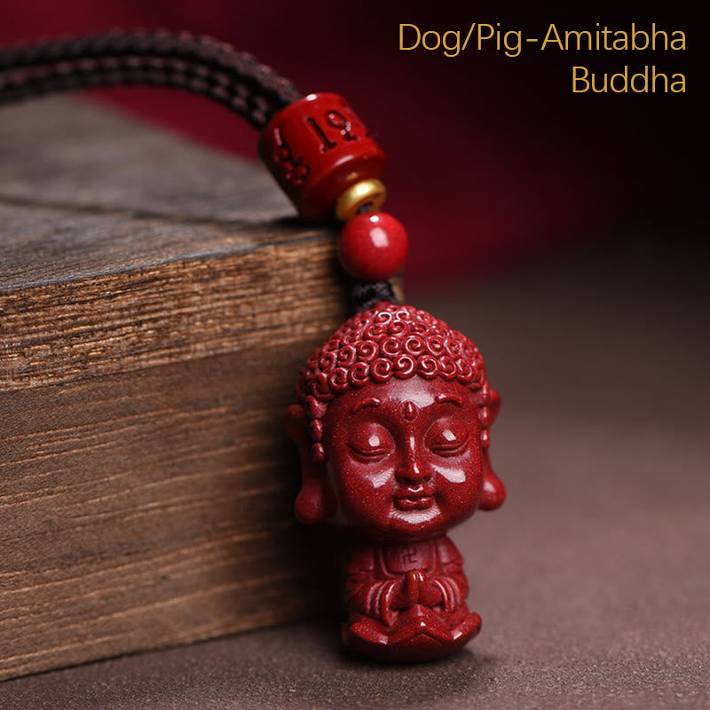 Nimara Ritual Chinese Zodiac Natal Buddha Natural Cinnabar Amulet Keep Away Evil Spirits Necklace Pendant