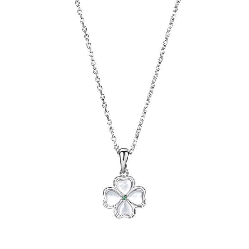 Nimara Ritual 925 Sterling Silver Four Leaf Clover Chrysoberyl Cat Eye Love Necklace Pendant
