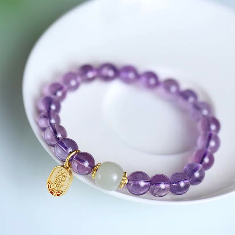 Nimara Ritual Natural Amethyst Crystal Hetian Jade Healing Charm Bracelet
