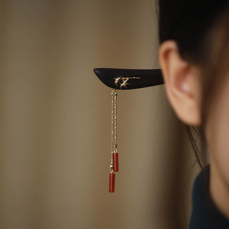 Nimara Ritual Red Agate Ebony Wood Confidence Tassel Hairpin