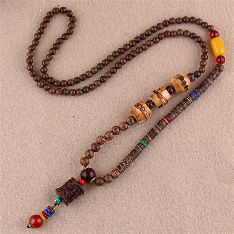Nimara Ritual Tibetan Wenge Wood Bodhi Seed Agate Elephant Protection Necklace Pendant