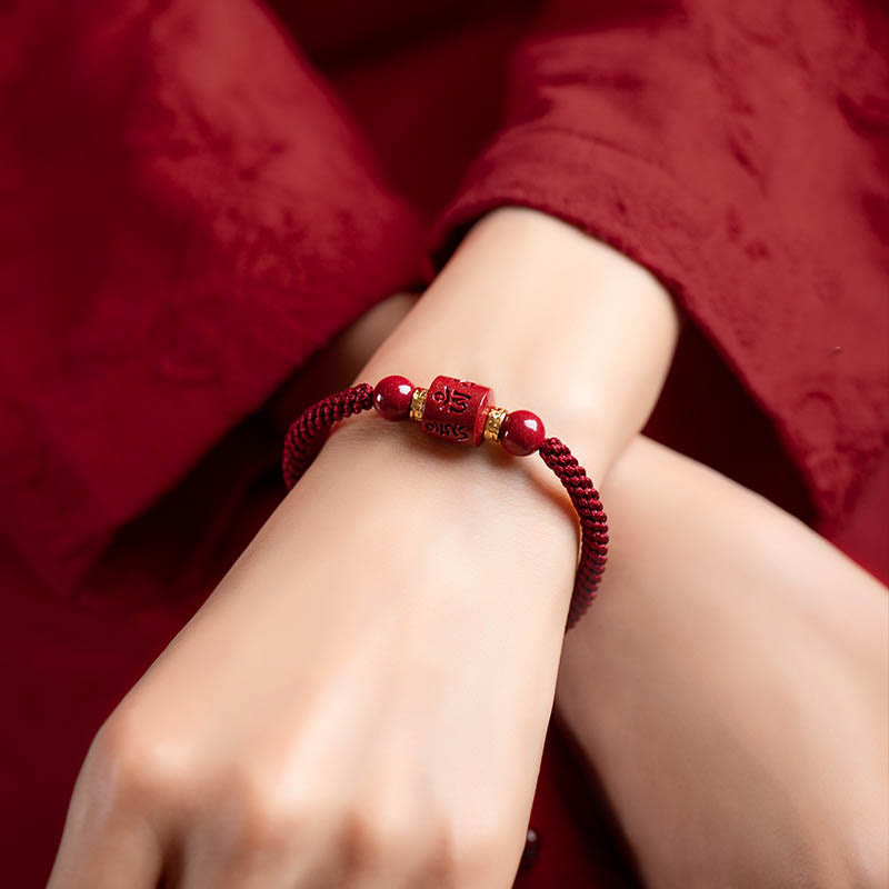 Nimara Ritual Tibet Cinnabar Om Mani Padme Hum Engraved Blessing Braided Bracelet