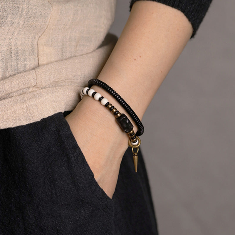 Nimara Ritual Bone Beads Ebony Wood Copper Strength Couple Bracelet