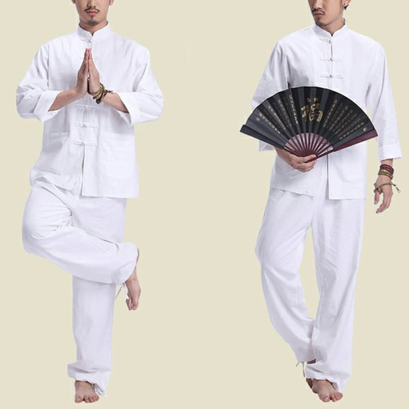Nimara Ritual Chinese Frog Button Design Meditation Prayer Cotton Linen Spiritual Zen Practice Yoga Clothing Men's Set