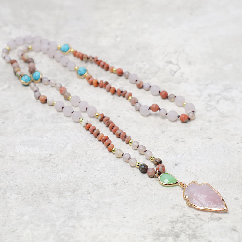 Nimara Ritual Natural Rose Quartz Crystal Stone Healing Arrowhead Necklace Pendant