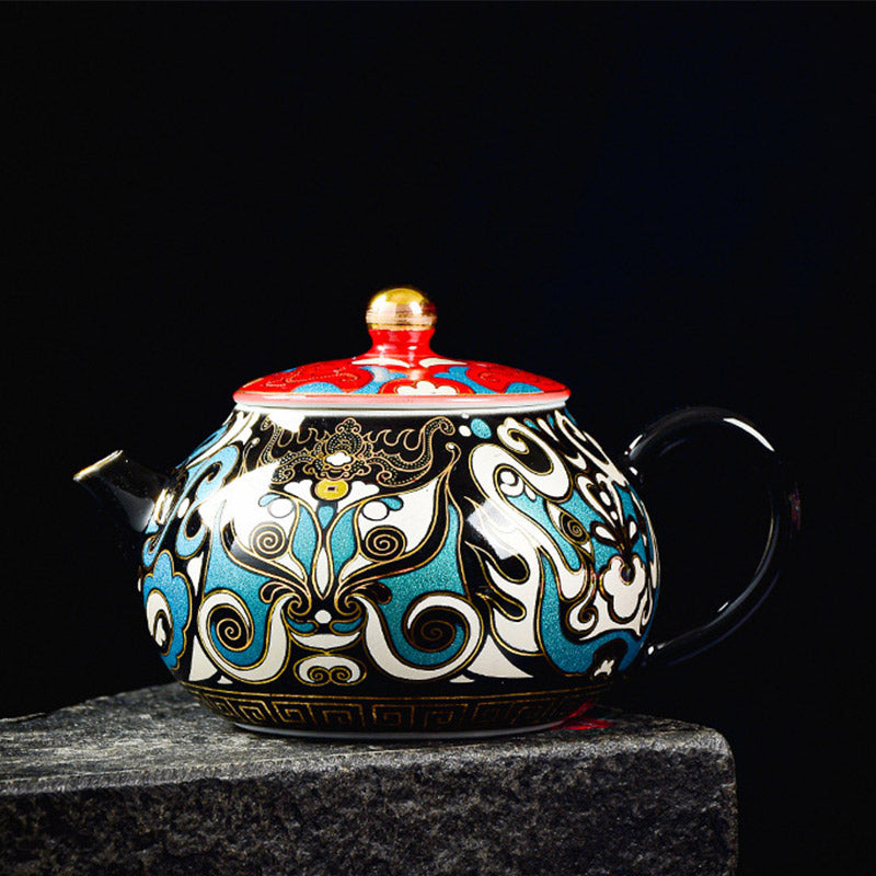 Nimara Ritual Peking Opera Mask Pattern Ceramic Gaiwan Sancai Teacup Kung Fu Tea Cup And Saucer With Lid Teapot