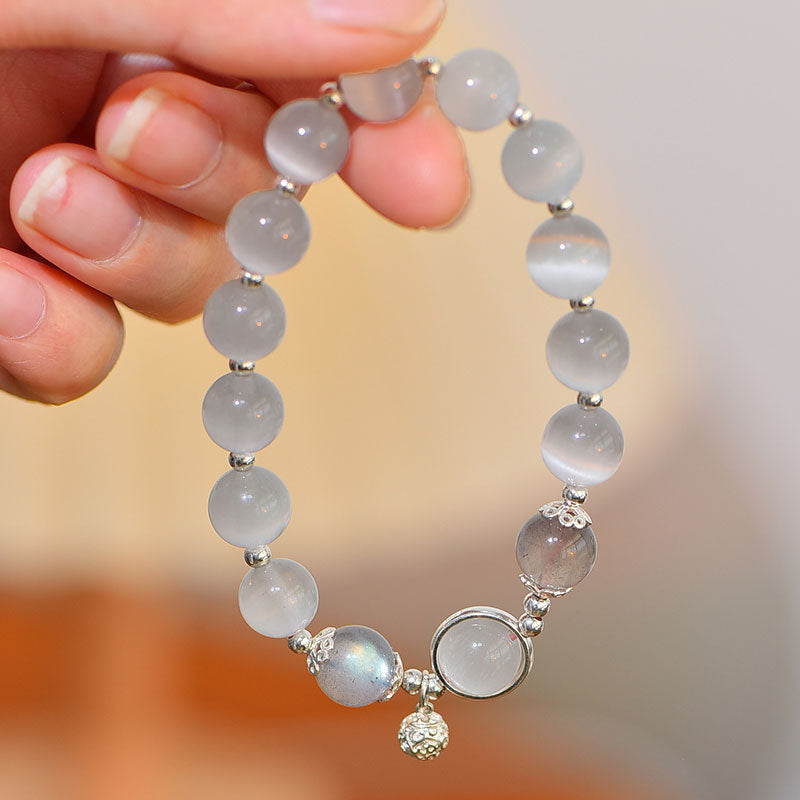 Nimara Ritual 925 Sterling Silver Cat Eye Moonstone Love Support Bracelet