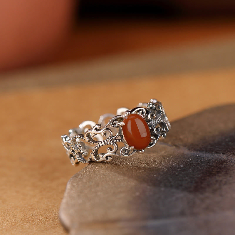 Nimara Ritual 925 Sterling Silver Vintage Red Agate Self-acceptance Calm Ring