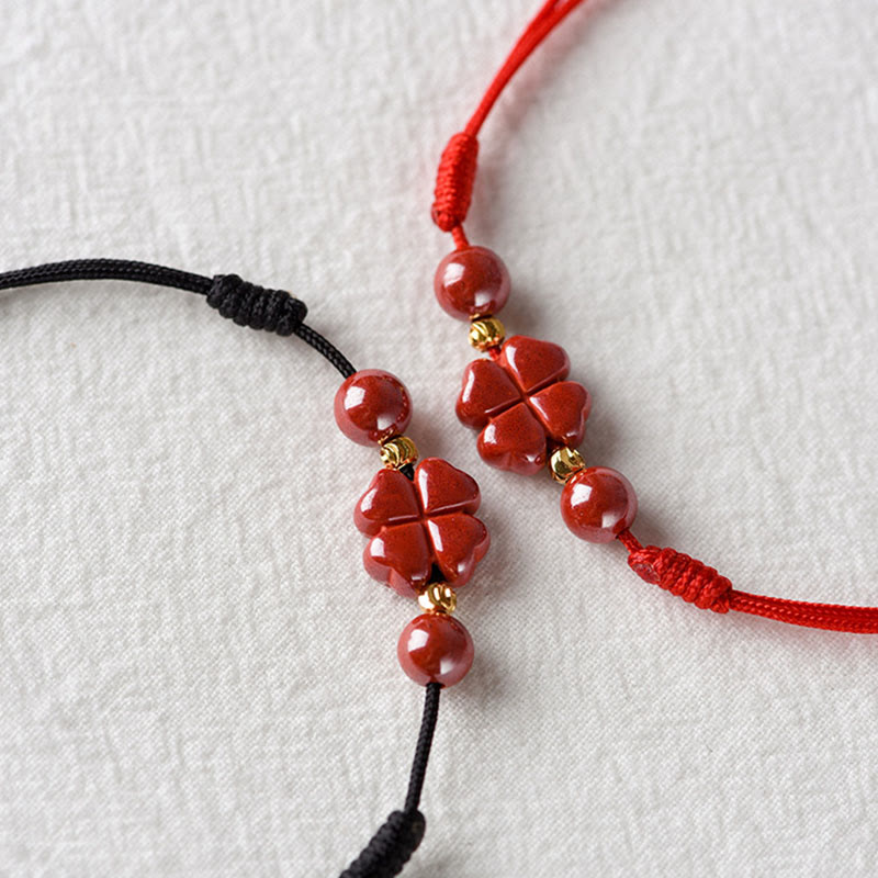 Nimara Ritual Four Leaf Clover Cinnabar Blessing Calm String Bracelet Anklet