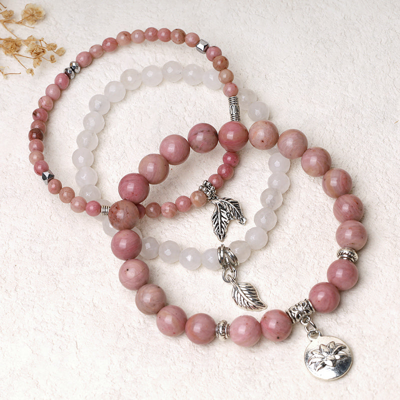 Nimara Ritual 3PCS Natural Quartz Crystal Beaded Healing Energy Lotus Bracelet